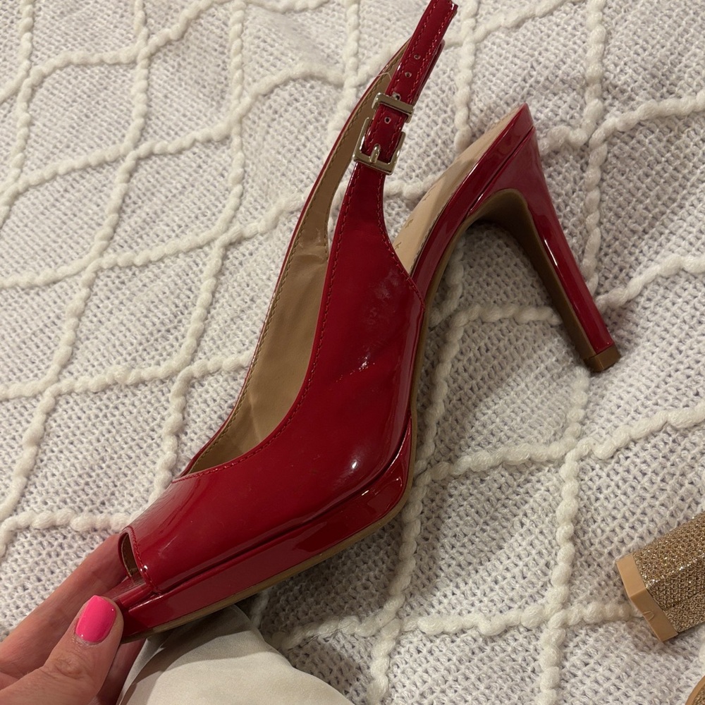 Kelly & Katie Glossy Red Peep-Toe Heels